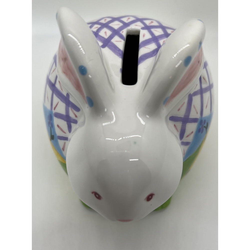 Ganz Ceramic Bunny Bank Easter Rabbit Coin Bank Hand Painted Pastel Spring Decor - Picture 9 of 9